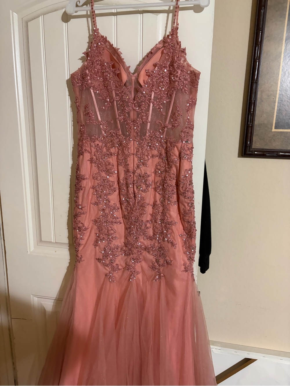 Jovani Coral Embellished Spaghetti-Strap Mermaid Gown